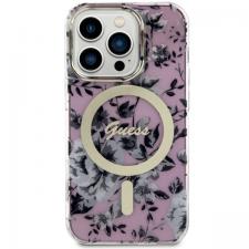 Carcasa Guess Flower cu MagSafe compatibila cu iPhone 14 Pro, Roz