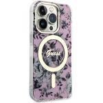 Carcasa Guess Flower cu MagSafe compatibila cu iPhone 14 Pro, Roz 5 - lerato.ro