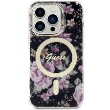 Carcasa Guess Flower cu MagSafe compatibila cu iPhone 14 Pro, Negru