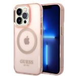 Carcasa Guess Gold Outline Translucent cu MagSafe compatibila cu iPhone 14 Pro, Roz 4 - lerato.ro