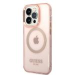 Carcasa Guess Gold Outline Translucent cu MagSafe compatibila cu iPhone 14 Pro, Roz 3 - lerato.ro