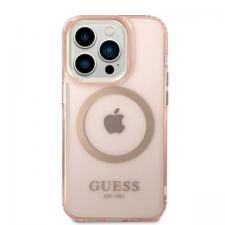 Carcasa Guess Gold Outline Translucent cu MagSafe compatibila cu iPhone 14 Pro, Roz
