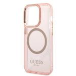 Carcasa Guess Gold Outline Translucent cu MagSafe compatibila cu iPhone 14 Pro, Roz 7 - lerato.ro