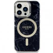 Carcasa Guess Golden Marble cu MagSafe compatibila cu iPhone 14 Pro, Negru