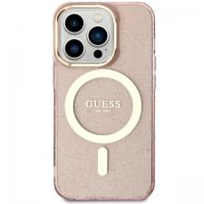 Carcasa Guess Glitter Gold cu MagSafe compatibila cu iPhone 14 Pro, Roz
