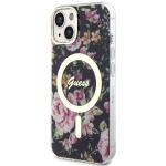 Carcasa Guess Flower cu MagSafe compatibila cu iPhone 14 Plus / 15 Plus, Negru 3 - lerato.ro