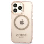 Carcasa Guess Gold Outline Translucent cu MagSafe compatibila cu iPhone 13 Pro Max, Roz 2 - lerato.ro