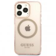 Carcasa Guess Gold Outline Translucent cu MagSafe compatibila cu iPhone 13 Pro Max, Roz
