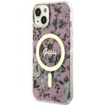 Carcasa Guess Flower cu MagSafe compatibila cu iPhone 14 Plus / 15 Plus, Roz 3 - lerato.ro