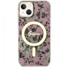 Carcasa Guess Flower cu MagSafe compatibila cu iPhone 14 Plus / 15 Plus, Roz