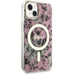 Carcasa Guess Flower cu MagSafe compatibila cu iPhone 14 Plus / 15 Plus, Roz 5 - lerato.ro