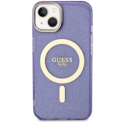 Carcasa Guess Glitter Gold cu MagSafe compatibila cu iPhone 14 Plus / 15 Plus, Mov