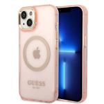 Carcasa Guess Gold Outline Translucent cu MagSafe compatibila cu iPhone 14 Plus / 15 Plus, Roz 4 - lerato.ro