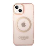Carcasa Guess Gold Outline Translucent cu MagSafe compatibila cu iPhone 14 Plus / 15 Plus, Roz 2 - lerato.ro