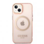 Carcasa Guess Gold Outline Translucent cu MagSafe compatibila cu iPhone 14 Plus / 15 Plus, Roz