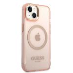Carcasa Guess Gold Outline Translucent cu MagSafe compatibila cu iPhone 14 Plus / 15 Plus, Roz 5 - lerato.ro