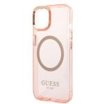 Carcasa Guess Gold Outline Translucent cu MagSafe compatibila cu iPhone 14 Plus / 15 Plus, Roz 7 - lerato.ro