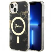 Carcasa Guess Golden Marble cu MagSafe compatibila cu iPhone 14 Plus / 15 Plus, Negru