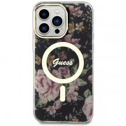 Carcasa Guess Flower cu MagSafe compatibila cu iPhone 14 Pro Max, Negru