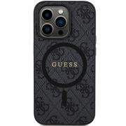 Carcasa Guess 4G Collection Leather Metal Logo cu MagSafe compatibila cu iPhone 14 Pro Max, Negru