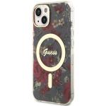 Carcasa Guess Flower cu MagSafe compatibila cu iPhone 13 / 14 / 15, Khaki 3 - lerato.ro