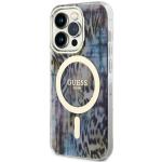 Carcasa Guess Leopard cu MagSafe compatibila cu iPhone 14 Pro, Albastru 3 - lerato.ro