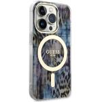 Carcasa Guess Leopard cu MagSafe compatibila cu iPhone 14 Pro, Albastru 5 - lerato.ro