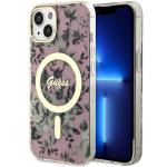 Carcasa Guess Flower cu MagSafe compatibila cu iPhone 13 / 14 / 15, Pink 4 - lerato.ro