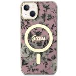 Carcasa Guess Flower cu MagSafe compatibila cu iPhone 13 / 14 / 15, Pink 2 - lerato.ro