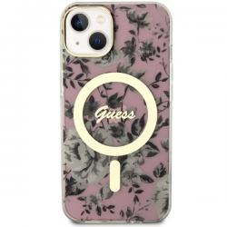 Carcasa Guess Flower cu MagSafe compatibila cu iPhone 13 / 14 / 15, Pink