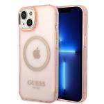 Carcasa Guess Gold Outline Translucent cu MagSafe compatibila cu iPhone 13 / 14 / 15, Pink 4 - lerato.ro