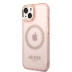 Carcasa Guess Gold Outline Translucent cu MagSafe compatibila cu iPhone 13 / 14 / 15, Pink 3 - lerato.ro