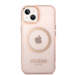 Carcasa Guess Gold Outline Translucent cu MagSafe compatibila cu iPhone 13 / 14 / 15, Pink 2 - lerato.ro