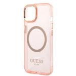 Carcasa Guess Gold Outline Translucent cu MagSafe compatibila cu iPhone 13 / 14 / 15, Pink 7 - lerato.ro