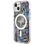 Carcasa Guess Leopard cu MagSafe compatibila cu iPhone 13 / 14 / 15, Albastru 3 - lerato.ro