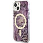 Carcasa Guess Leopard cu MagSafe compatibila cu iPhone 13 / 14 / 15, Roz 3 - lerato.ro