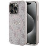 Carcasa Guess 4G Collection Leather Metal Logo cu MagSafe compatibila cu iPhone 15 Pro, Roz 4 - lerato.ro
