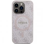 Carcasa Guess 4G Collection Leather Metal Logo cu MagSafe compatibila cu iPhone 15 Pro, Roz