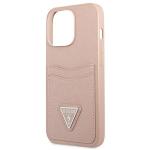 Carcasa Guess Saffiano Triangle Logo Cardslot compatibila cu iPhone 13 Pro / 13, Roz 7 - lerato.ro