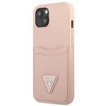 Carcasa Guess Saffiano Triangle Logo Cardslot compatibila cu iPhone 13 / 14 / 15, Roz 3 - lerato.ro