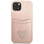 Carcasa Guess Saffiano Triangle Logo Cardslot compatibila cu iPhone 13 / 14 / 15, Roz 2 - lerato.ro