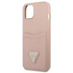 Carcasa Guess Saffiano Triangle Logo Cardslot compatibila cu iPhone 13 / 14 / 15, Roz 7 - lerato.ro