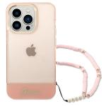Carcasa Guess Translucent Pearl Strap compatibila cu iPhone 14 Pro, Roz 3 - lerato.ro