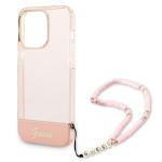 Carcasa Guess Translucent Pearl Strap compatibila cu iPhone 14 Pro, Roz 6 - lerato.ro