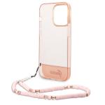 Carcasa Guess Translucent Pearl Strap compatibila cu iPhone 14 Pro, Roz 7 - lerato.ro