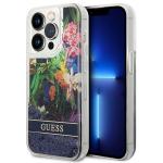 Carcasa Guess Flower Liquid Glitter compatibila cu iPhone 14 Pro, Albastru 4 - lerato.ro