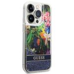 Carcasa Guess Flower Liquid Glitter compatibila cu iPhone 14 Pro, Albastru 5 - lerato.ro