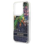Carcasa Guess Flower Liquid Glitter compatibila cu iPhone 14 Pro, Albastru 7 - lerato.ro