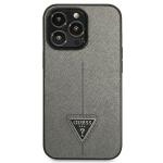 Carcasa Guess Saffiano Triangle Logo compatibila cu iPhone 14 Pro, SIlver 2 - lerato.ro