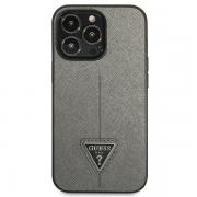 Carcasa Guess Saffiano Triangle Logo compatibila cu iPhone 14 Pro, SIlver